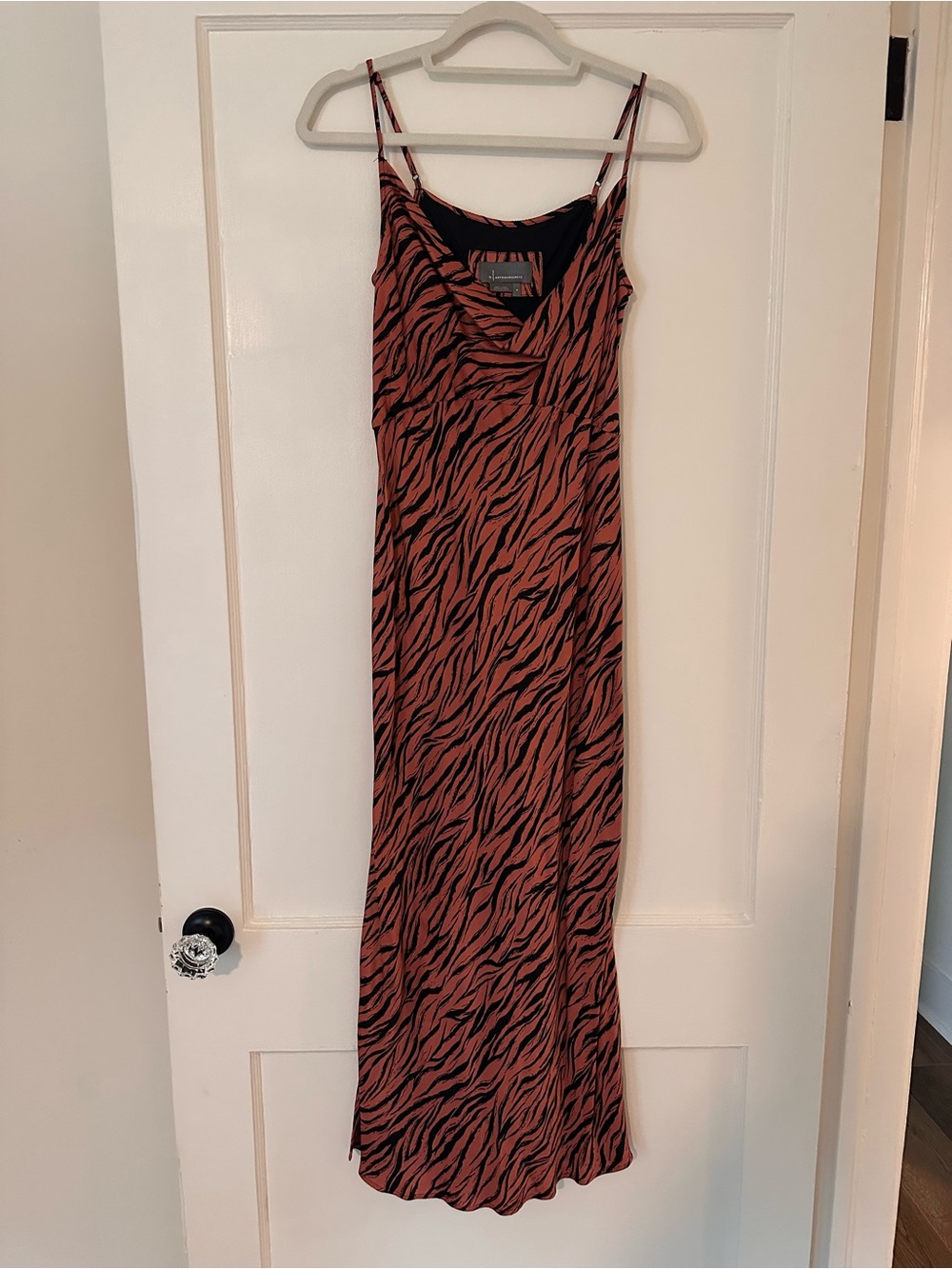 Anthropologie Pink and Black Zebra-Print Maxi Slip Dress
